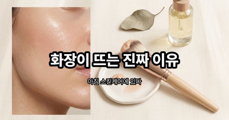 화장이 뜨는 것을 방지하는 아침 스킨케어 루틴을 보여주는 이미지