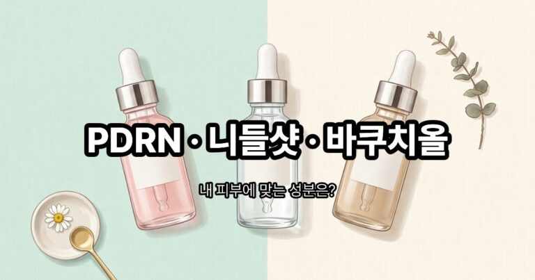 PDRN 니들샷과 바쿠치올 성분의 피부 개선 효과를 비교한 썸네일 이미지