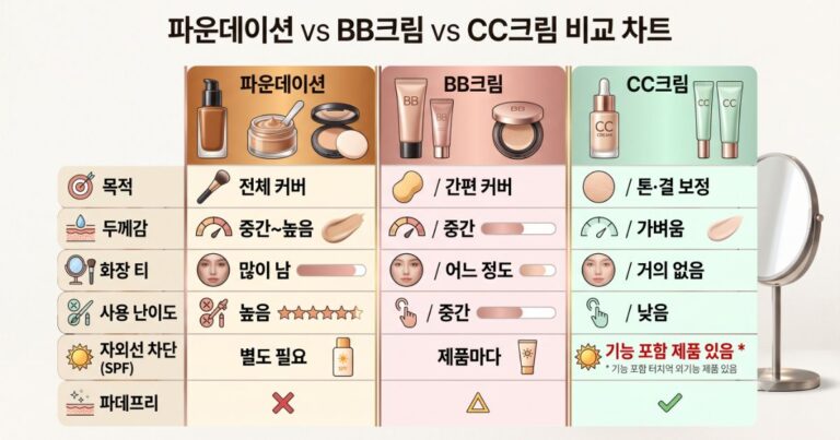 파운데이션 프리 BB크림 CC크림 차이 비교