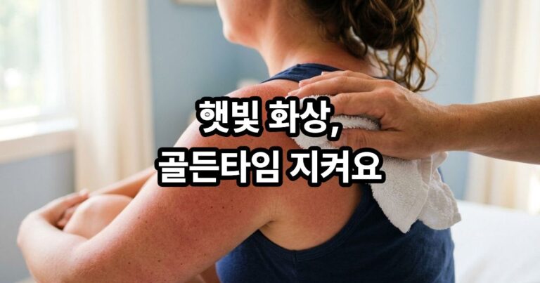 야외활동 후 햇빛에 탄 피부를 냉찜질로 응급 진정 케어하는 모습